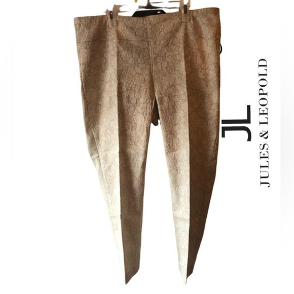 Jules&Leopold Stretch Pull Pants GoldBeige wRaised Floral Pattern Size L - Picture 1 of 5